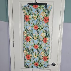 🍉Tropical Strapless Tube Dress with Coral Hibiscus Print